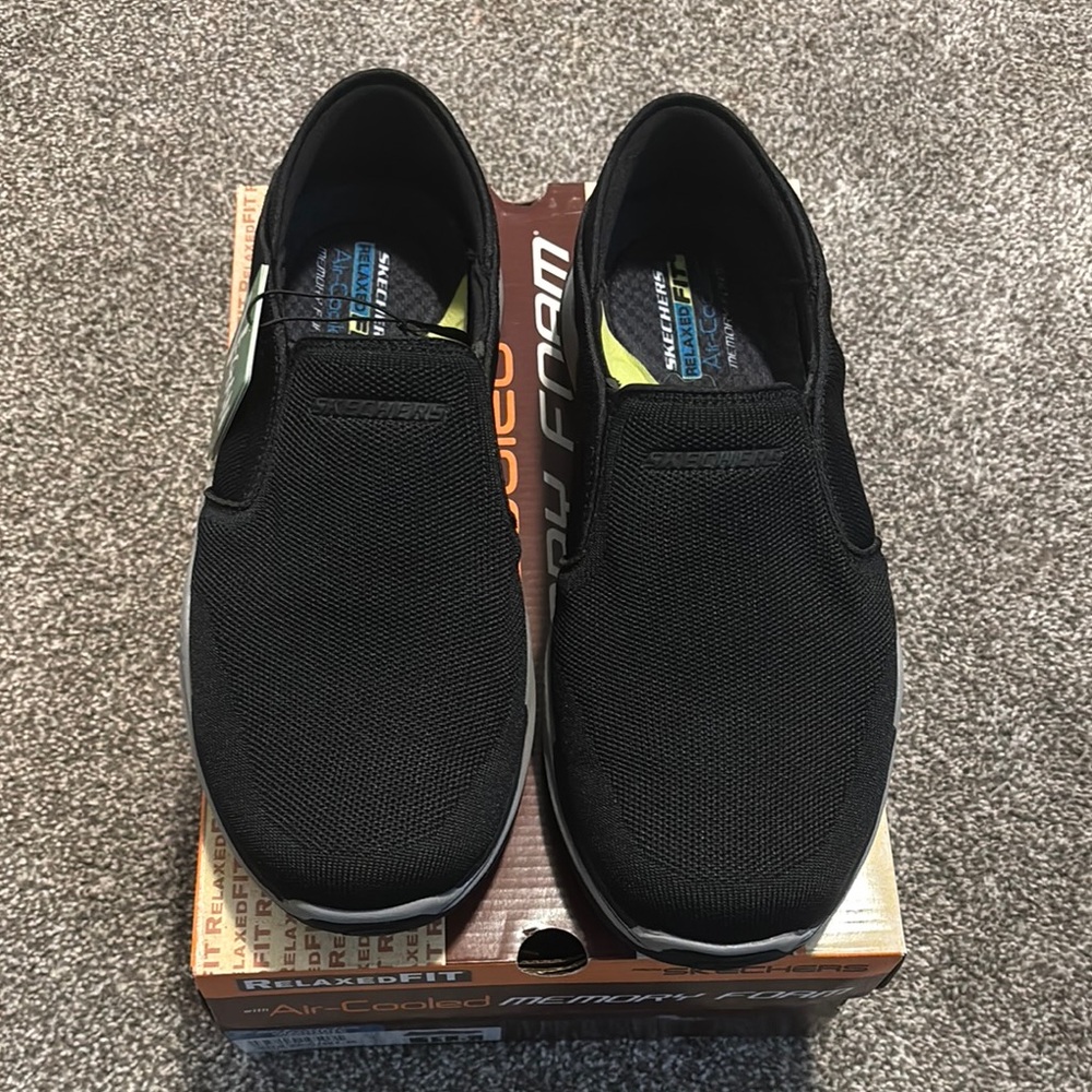 Men’s Skechers Black Slip-On Loafers with Cushioned Footbed